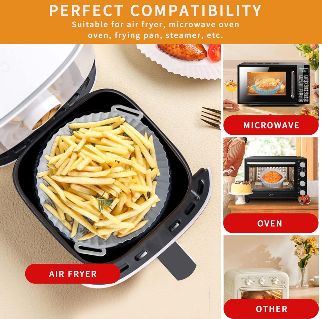 Air Fryer Silicone Baking Tray Reusable Basket Mat Non-Stick Round Microwave Pads Baking Mat Oven Air Fryer Liner Dropshipping