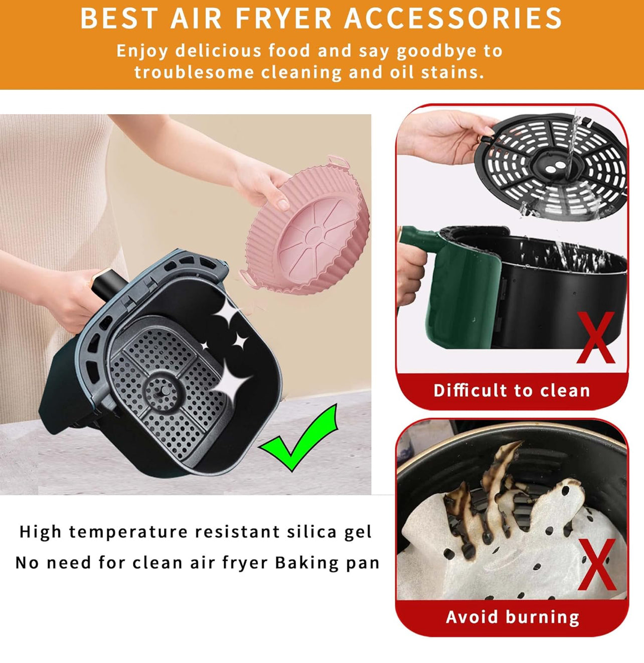 Air Fryer Silicone Baking Tray Reusable Basket Mat Non-Stick Round Microwave Pads Baking Mat Oven Air Fryer Liner Dropshipping